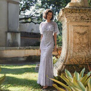 MAC DUGGAL | EMBELLISHED ILLUSION CAPE SLEEVE TRUMPET GOWN 93653